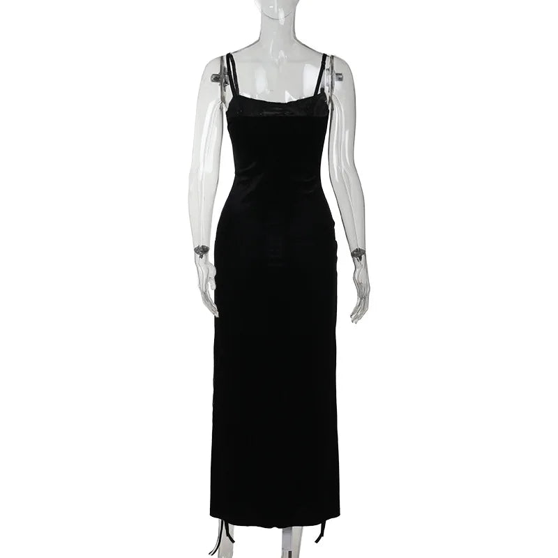 Goth Dark Punk Grunge High Split Hem Straps Dess 90s Streetwear Gown Women Sexy Corn Bandage Velvet Dresses Mall Gothic Clothing - Matrix-studios.com