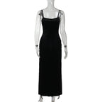 Goth Dark Punk Grunge High Split Hem Straps Dess 90s Streetwear Gown Women Sexy Corn Bandage Velvet Dresses Mall Gothic Clothing - Matrix-studios.com
