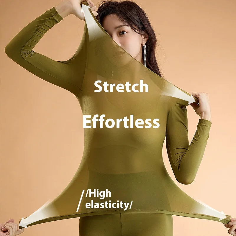 Winter Seamless Fleece Warm Leggings Female casual warm top Ladies Thermal Underwear 2pcs Set Slim Thin  Sports Fitness Leggings - Matrix-studios.com