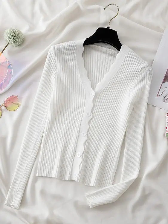 Sweater Knitted Cardigan Button Jacket 2023 Autumn Winter V-neck Long Sleeve Casual Tops For Women Sweater Green - Matrix Studios