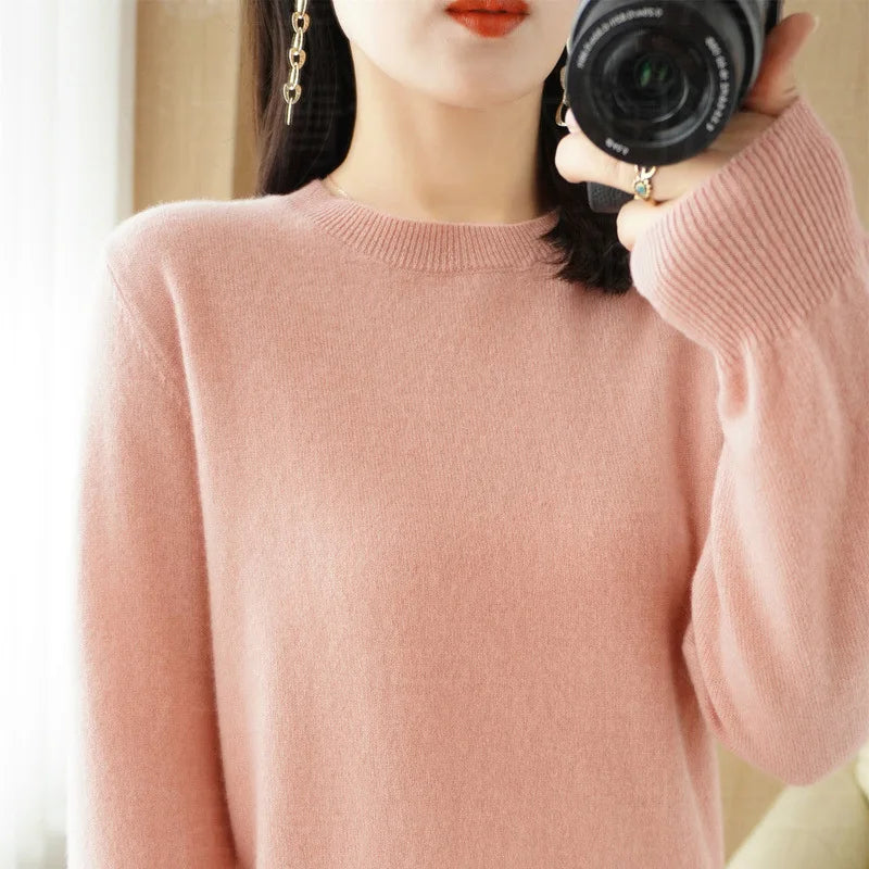 Autumn And Winter Cashmere Sweater Women's Crew Neck Pullover Casual Knitted Top Women's Short Undercoat Fashion 18 Colors - Matrix-studios.com