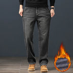 Winter Fleece Men Jeans Classic Loose Straight Warm Thicken Trousers Business Casual Velvet Elastic Denim Pants Plus Size 42 44 - Matrix Studios