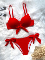 Sexy Front Bow Knot Push Up Bikinis Two Pieces Solid Swimsuit Tie Bikini Swimsuit Swimwear Biquini Conjunto De Bikini Tankini - Matrix-studios.com