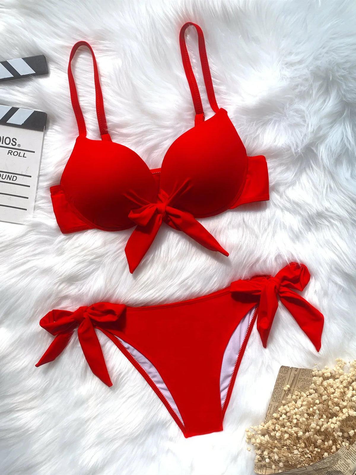 Sexy Front Bow Knot Push Up Bikinis Two Pieces Solid Swimsuit Tie Bikini Swimsuit Swimwear Biquini Conjunto De Bikini Tankini - Matrix-studios.com