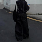 Women’s Multi-button Design Curved Wide-leg Jeans High Waist Straight Baggy Denim Pants Female Vintage Street Style Trouser - Matrix-studios.com