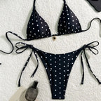 Sexy Bikini Set Black White Polka Dot 2 Piece Swimsuit for Women American Style Beach Bikini - Matrix-studios.com
