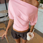 Talenza Summer One Shoulder Tops Fashion Slim Shrink Short Sleeve T-Shirts Sexy Party Y2k Streetwear Solid Pullover Tops Women - Matrix-studios.com
