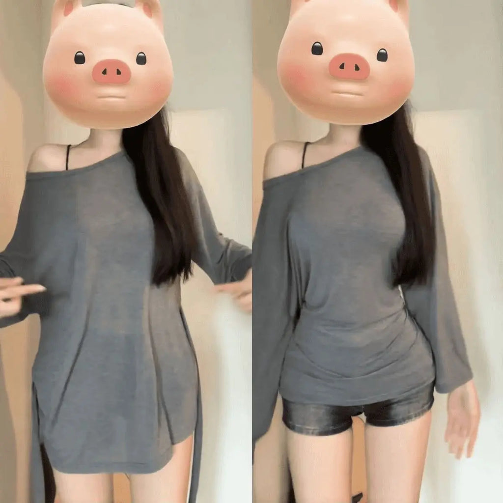 Sexy Thin See Through Long sleeve Oversize T shirt Women Bandage Off shoulder Top Female Basic Long Tees Korean Chic Lady New - Matrix-studios.com