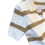 Red White Striped Summer Knit Polo Top Women's Short Sleeve Collared Shirt Lightweight Elastic Casual Daily Knitted Blouse Tee - Matrix-studios.com