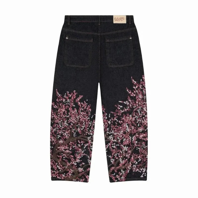 Y2K New Retro Centipede Embroidery Pattern Washed Oversized Wide-Leg Pants Street Gothic Harajuku Floor Pants For Men and Women - Matrix Studios