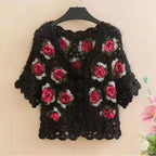 Three-Dimensional Flower Openwork Crocheted Sweater Cardigan Women's Spring And Autumn New Heavy Industry Joker Sweater 3XL Coat - Matrix Studios