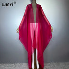 WINYI Beach Sexy Cover Ups for Swimwear Women Kimono Swimsuit Cape Summer Dress 2023 Beachwear Monochrome Perspective Yarn Dress - Matrix Studios