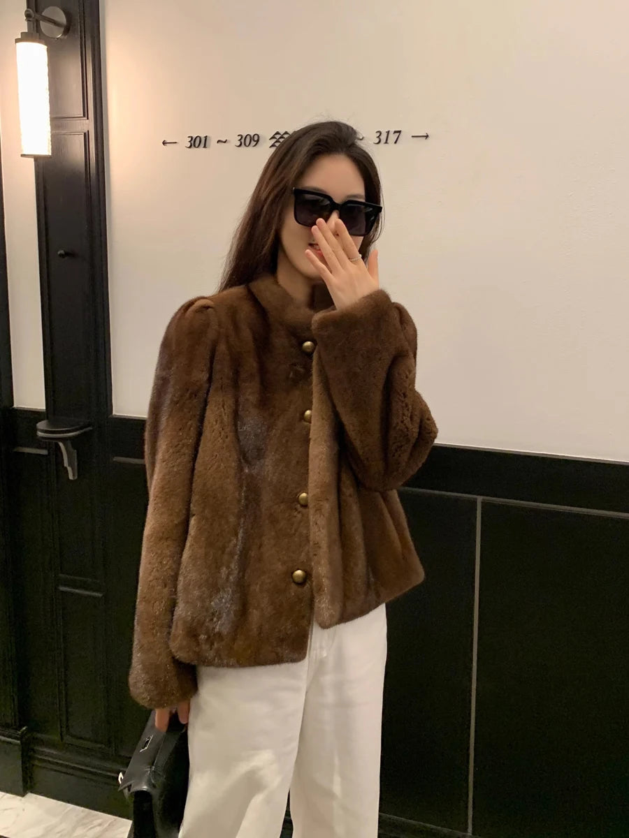 HDHOHR 2026 New100% Real Mink Fur Coat Women Fashion Essential Natural Mink Coat Warm Short Leather Outerwear Winter Fur Jacket - Matrix Studios