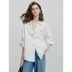 TOYOUTH Women Blouse Shirt 2025 Spring New Love Embroidered Simple and Versatile Solid Color Pure Cotton Shirt Tops - Matrix-studios.com
