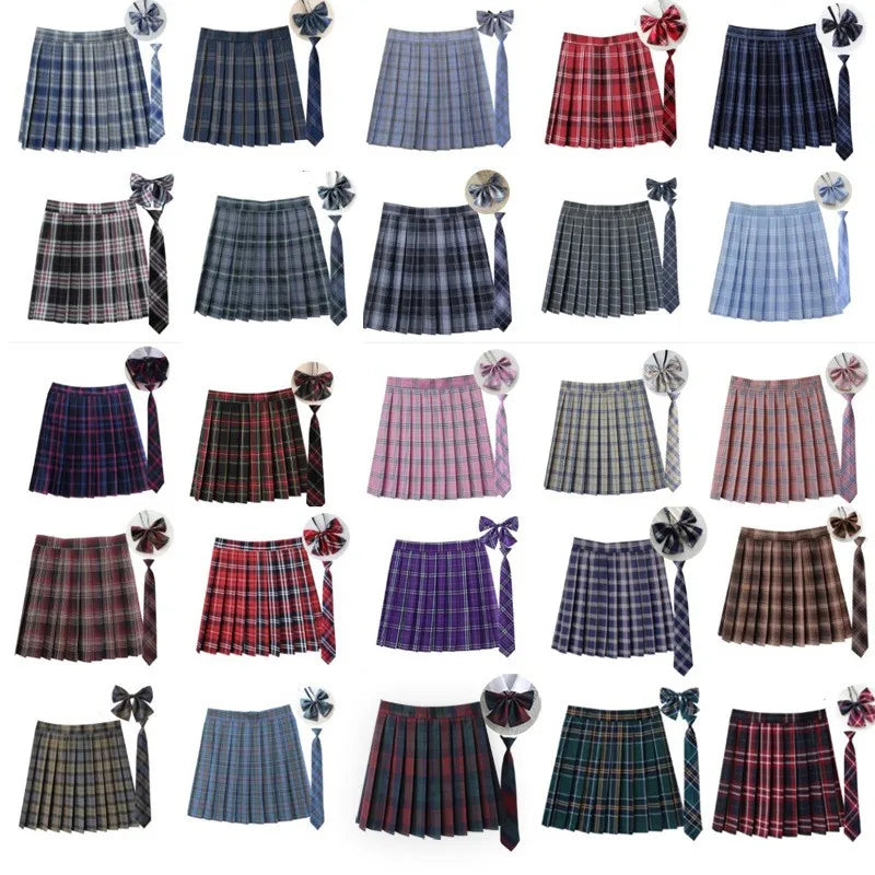 Women Summer Plaid Pleated Skirt With Necktie Bowtie Korean Jk Skirt Uniform Japanese School Preppy A Line Mini Skirts - Matrix-studios.com