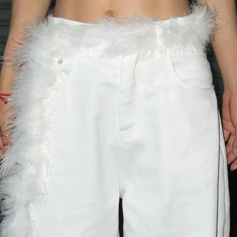 Jeans Pants Decor Embroidered Flower Lace Mini Skirt Irregular See Through Ruched Skirts High Waist Harajuku Pleated Skirts - Matrix-studios.com