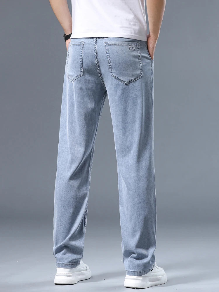 Summer Ultra-thin Men's Jeans Lyocell Soft Breathable Loose Straight Light Blue Denim Pants Business Casual Ice Silk Trousers - Matrix Studios