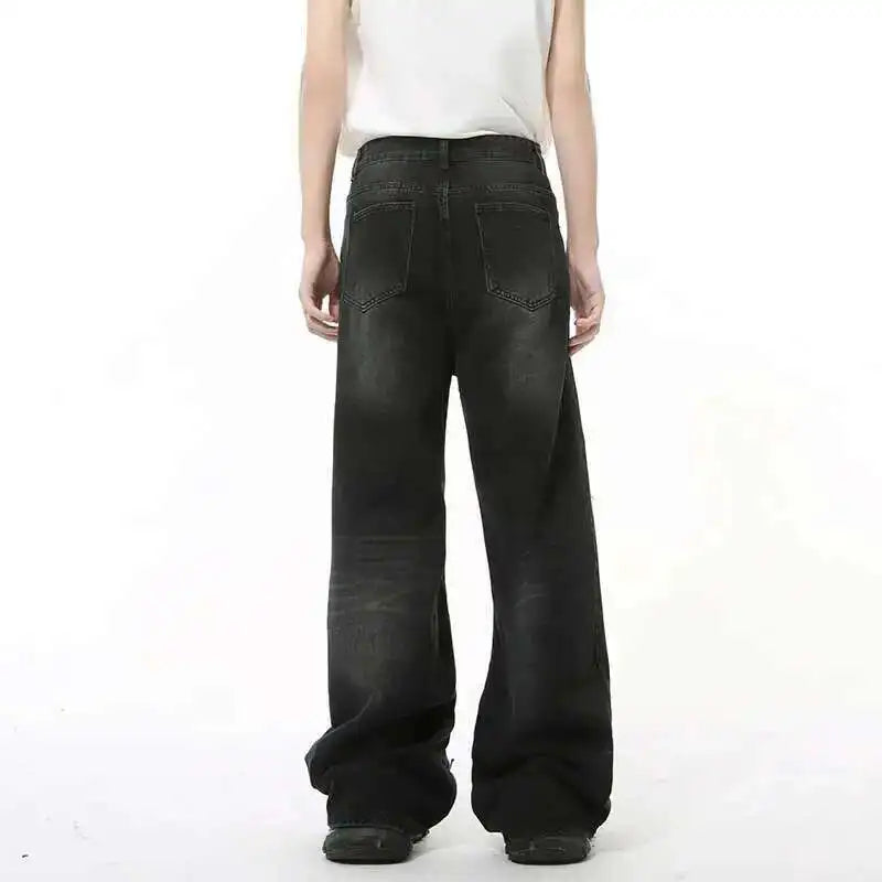 IEFB High Street Men's Denim Pants Hole Worn-out Streetwear Trousers Straight Wide Leg Casual Male Jeans New Autumn 2024 9C8513 - Matrix Studios
