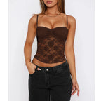 Women's Summer Lace Cami Tops Sleeveless Ruched Front Solid Color Camisole Slim Fit Tank Tops - Matrix-studios.com