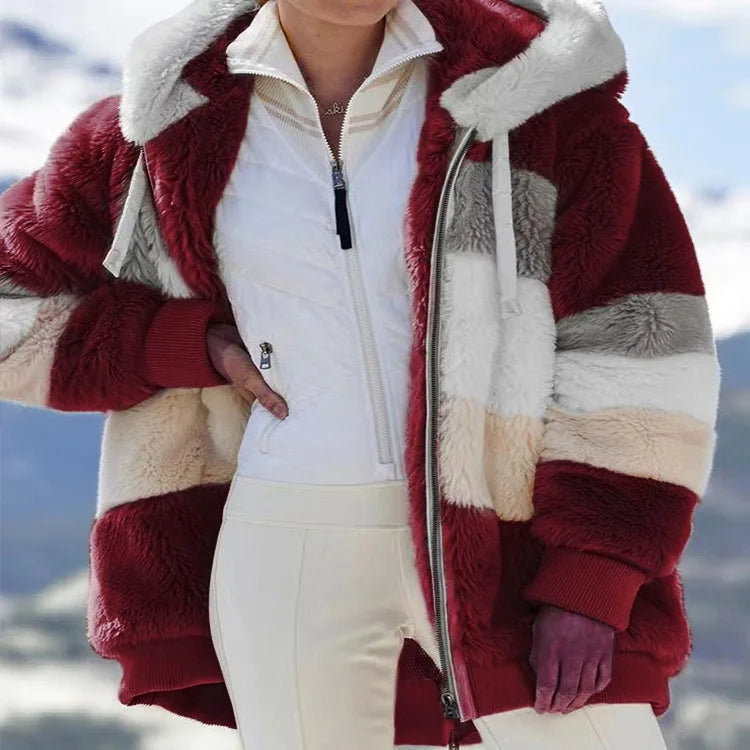 Oversized Jacket for Women 2023 New Autumn Winter Warm Plush Pocket Hooded Streetwear Loose Lady Outerwear Coat Roupas Feminina - Matrix-studios.com