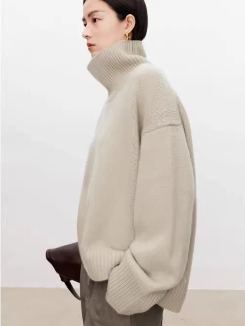 Thickened turtleneck 100% pure cashmere sweater women's loose lazy knit silhouette sweater European products - Matrix Studios