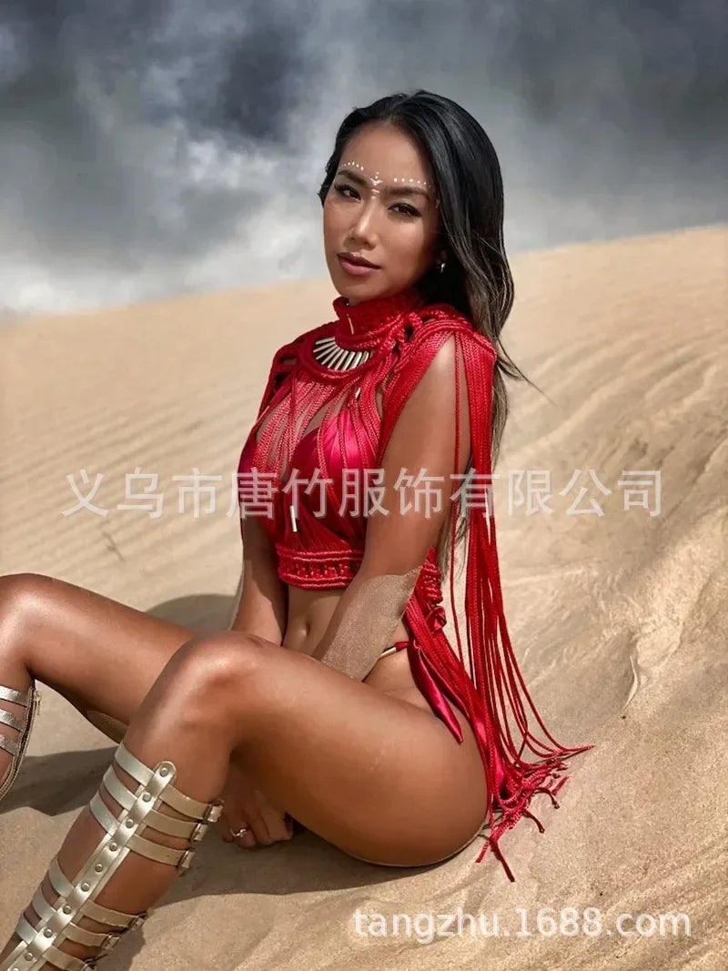 Leosoxs Hand Crochet Knitted Women Bikini Cover Ups Summer Holiday Tassel Beach Bathing Suit Sexy Hollow Out Skirts Matching Set - Matrix Studios