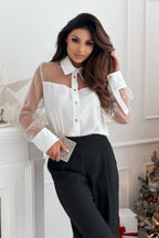 Women's Button Down Shirt Long Sleeve Casual Chiffon Blouse Collared Loose Casual Work Office Top - Matrix-studios.com