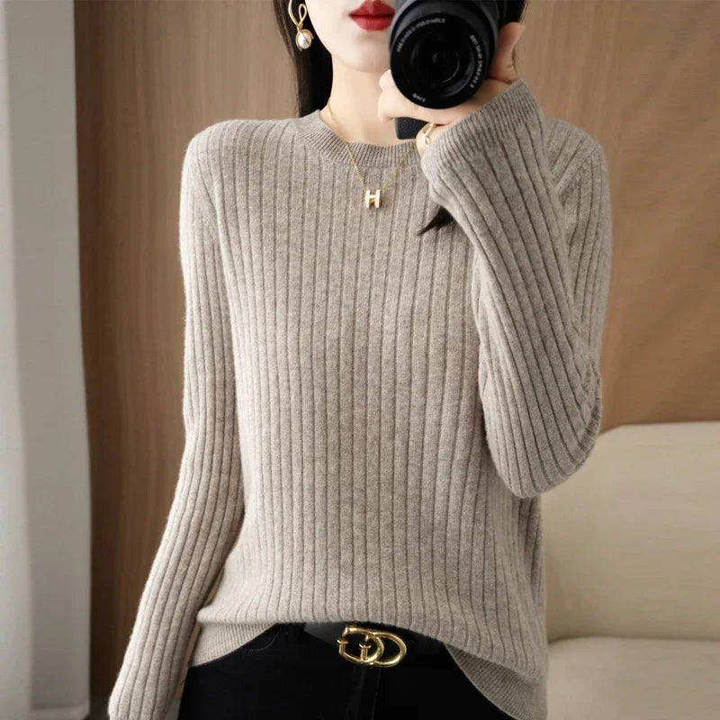2026 Women Sweaters Autumn Winter Long Sleeve Pullovers O-neck Stripe Warm Pullover Korean Fashion Bottoming Shirts Loose Jumper - Matrix Studios