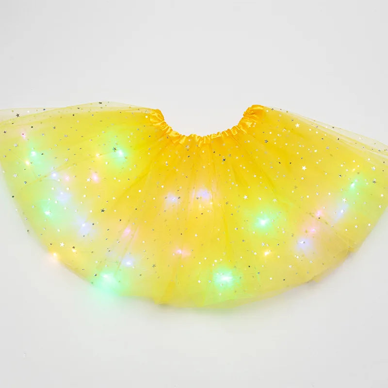 LED Glowing Light Women Tulle Star Skirt Short Tutu Mini Skirt Adult Fancy Ballet Dancewear Party Costume Ball Gown Mini Skirt - Matrix-studios.com
