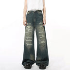 IEFB High Street Men's Denim Pants Hole Worn-out Streetwear Trousers Straight Wide Leg Casual Male Jeans New Autumn 2024 9C8513 - Matrix Studios