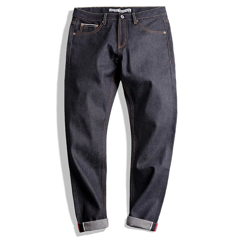Maden Vintage 14.5oz Selvedge Raw Denim Jeans with YKK Zipper Fly Embroidery Straight Jeans Classic Men's Solid Color Trousers - Matrix Studios