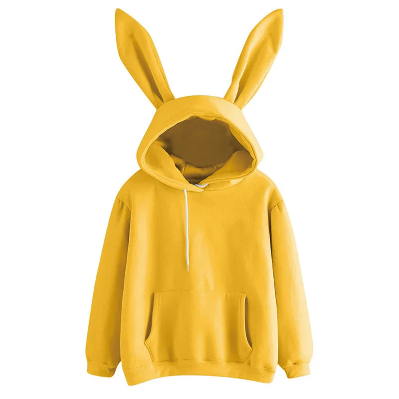 2025 autumn and winter new women's clothing Harajuku Wei hooded rabbit hoodie solid color loose casual women's top women's coat - Matrix Studios