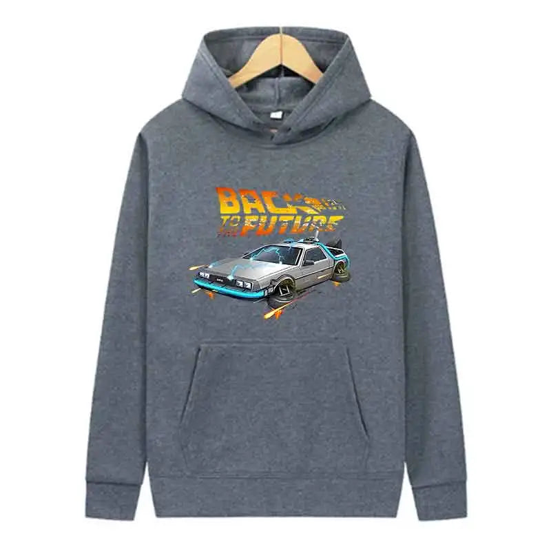 Back To The Future Retro DeLorean Car Print Hoodie Long Sleeve Tops Men Casual Streetwear Pullover Spring Autumn Unisex Clothing - Matrix Studios