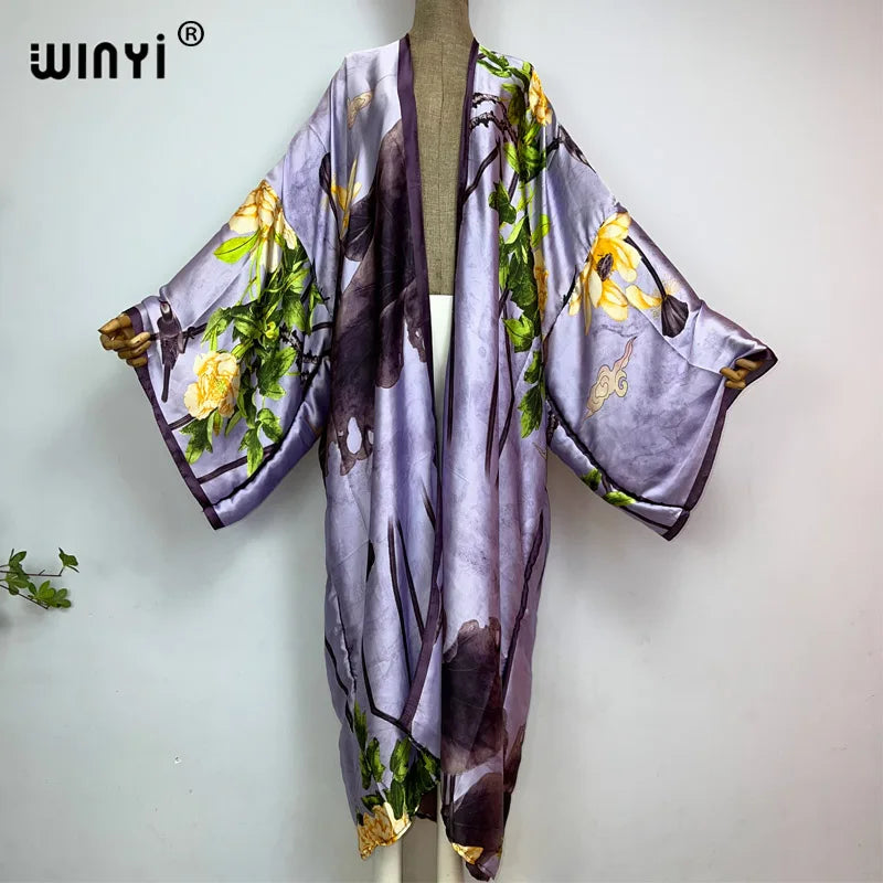 WINYI Summer New Fashion Print Women Cardigan Loose Long Dress Elegant Party Boho Maxi Beach Holiday Cover Up Kimonos Kaftan - Matrix Studios