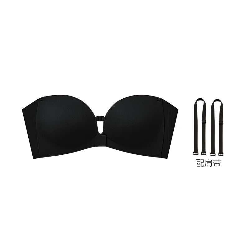 Front Closure Strapless Bras For Women Seamless Push Up Brassiere Thick Soft Underwear Solid Color Adjustable Invisible Lingerie - Matrix Studios