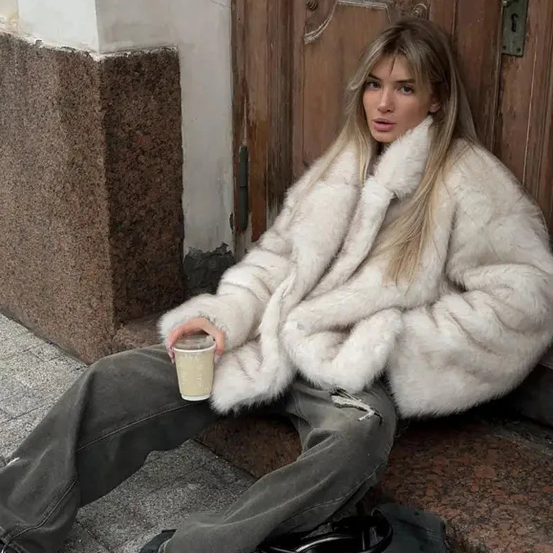 New Street Style Long Plush Coat Women With Thick Warm Cold Autumn Winter Faux Fur Coat High-Quality Fluffy Dyed Fox Fur Jacket - Matrix Studios