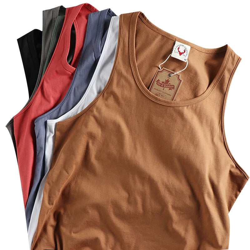 Summer New American Sleeveless O-neck Solid Color T-shirt Men's Fashion 100% Cotton Washed Casual Sports Fitness Basketball Vest - Matrix Studios