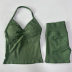 No Logo 2Pcs Gym Set Women Backless Tank Tops High Waist Scrunch Seamless Shorts Gym Suit Fitness Clothes Activewear Workout Set - Matrix-studios.com