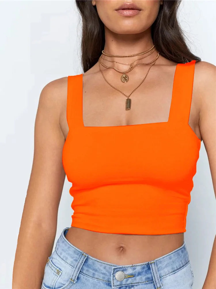 Square Neck Sleeveless Summer Crop Top White Women Black Casual Basic T Shirt Off Shoulder Cami Sexy Backless Tank Top - Matrix-studios.com