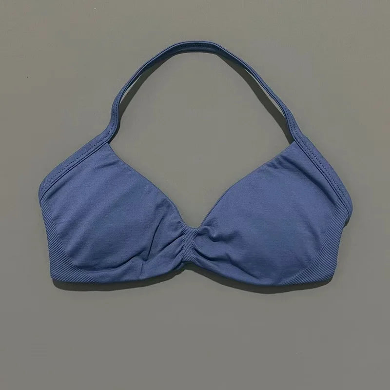 HISTELLO Sports Bra Push Up Strappy Sexy Open Back Gym Crop Top Removable Cups Women Workout Clothing Gym Top Halter Sport Bra - Matrix Studios