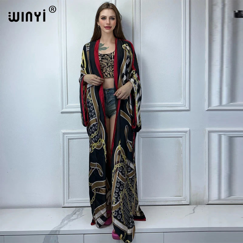 WINYI New Kimono Africa Print Dress Beach Wear Elegant Cardigan Sexy Holiday Beach Outfits for Women Vestidos Swimwear - Matrix Studios
