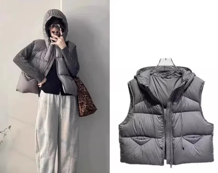 Korean Fashion Women Winter Warm Cotton Padded Jacket Sleeveless Big Pockets Thick Vests for Women - Matrix Studios