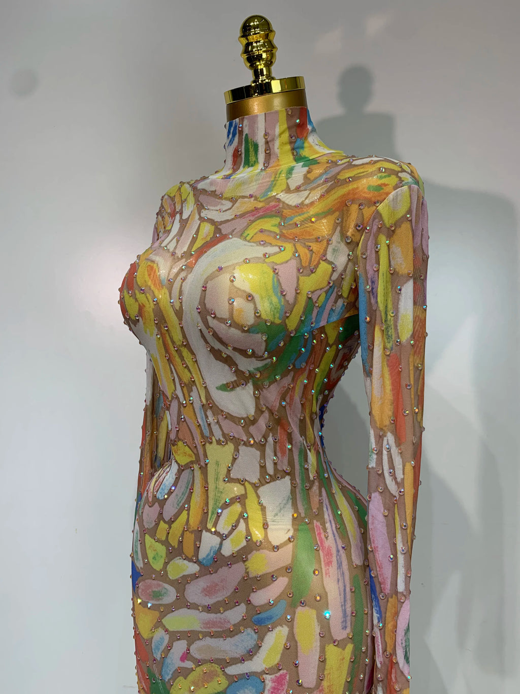 Sparkly Rhinestone Stretchy Mesh See Through Dress Women Performance Dancer Costume Rompers Party Nightclub Stage Outfit - Matrix Studios