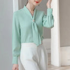 Women Spring Autumn Style Blouses Shirts Lady Casual Long Sleeve Bow Tie Collar Blusas Tops DF4958 - Matrix-studios.com