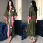 Print Flower Long Kimono Bathrobe Gown Sexy Women Half Sleeve Wedding Robe Nightgown Spring Summer Rayon Home Dress Sleepwear - Matrix-studios.com