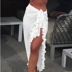 Women Chiffon See-Through Beach Bikini Cover Up Wrap Scarf Swimwear Pareo Sarong Dress Solid Ruffle Casual Beach Dress - Matrix Studios