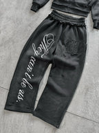 Y2k Street Style Large Area Embroidered Back Oversized Loose Hooded Sweatshirt Stretch Jogging Pants Casual Sports Pants Suit