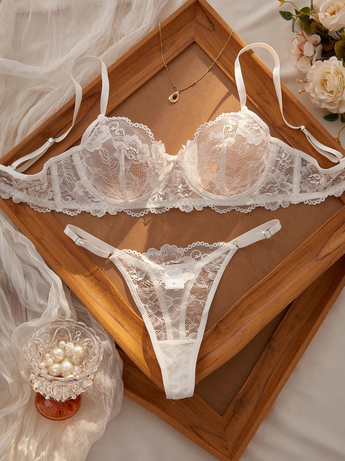 Sexy Lace Floral Underwear Set Women's Ultra-Thin Bra Set 2-Piece Bra And Panties Combo for Ladies - Matrix-studios.com