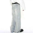 IEFB Washed Male Jeans Korean Fashion Worn Out Gradient Color Men's Denim Straight Pants Men Wide Leg Trousers Spring New 9C4502 - Matrix Studios