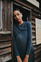 AS AW25 elegance slip satin dress + knitting cross top +mockneck woman clothing set adjustable maxi floor length - Matrix-studios.com